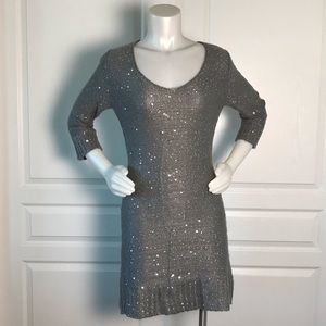 MAX‎ STUDIO GREY SILVER SEQUIN KNOT SWEATER DRESS